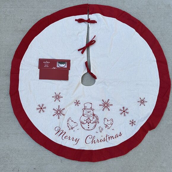 Red Shed Christmas Tree Skirt 48" Embroidered Snowman Chicks Farmhouse Rustic - Picture 11 of 11